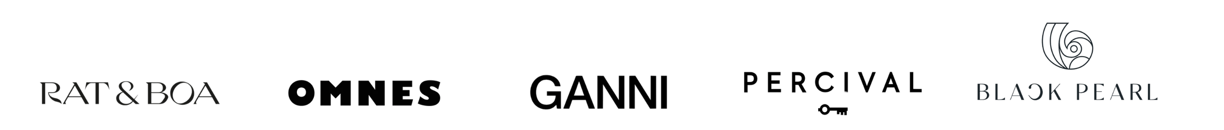 Brand logos: Rat & Boa, OMNES, GANNI, Percival, BLACK PEARL